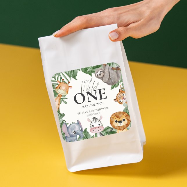 Sticker Carré Wild One Safari Animaux Baby shower garçon (Wild One Safari Baby Shower Thank You)