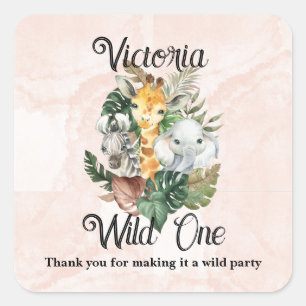 Sticker Carré Wild One Safari Animaux Filles Premier anniversair