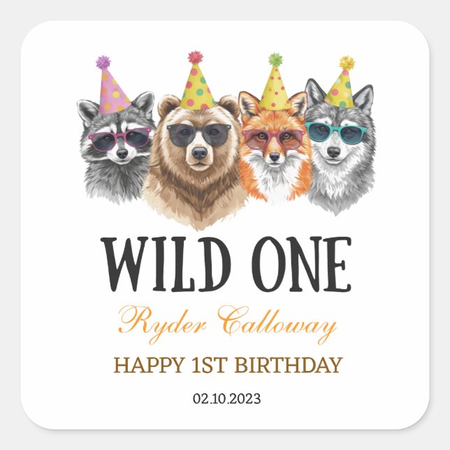 Sticker Carré Wild One Safari First Birthday – Jungle Animal  (Devant)