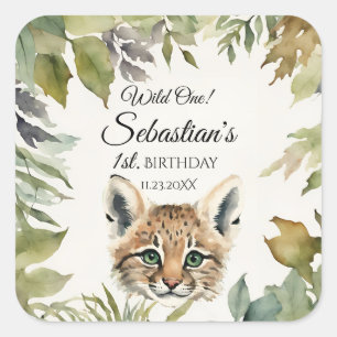 Sticker Carré Wild One Woodland Bobcat fête d'anniversaire