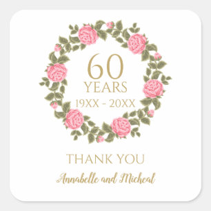 Sticker Carré WILD ROSES Floral Garland 60e Mariage merci