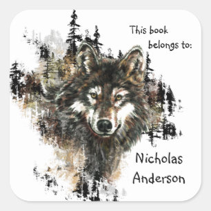 Sticker Carré Wild Wolf Mountain Art Custom Boplate art