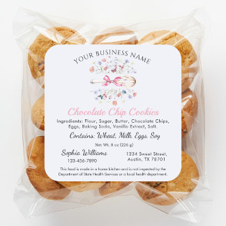 Sticker Carré Wildflowers Whisk | Cottage Law Food Bakery Label
