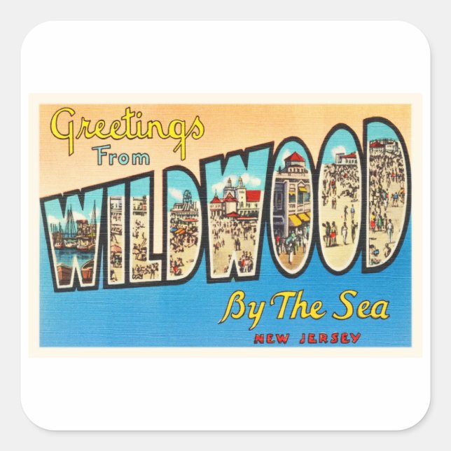 Sticker Carré Wildwood by the Sea New Jersey NJ Carte Postale Vi (Devant)