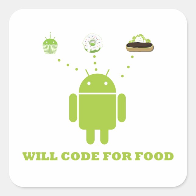 Sticker Carré Will Code For Food (Développeur Logiciel Android) (Devant)