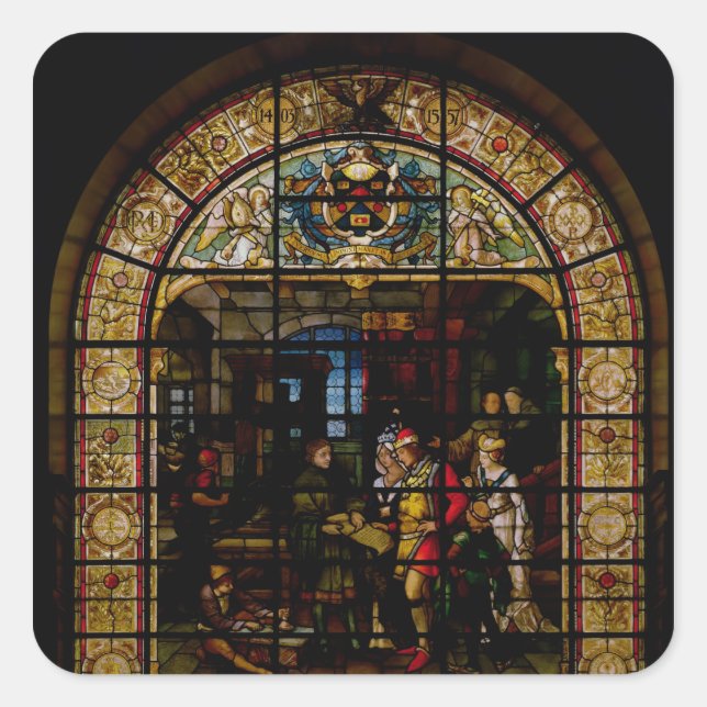 Sticker Carré William Caxton montre son premier livre imprimé (Devant)