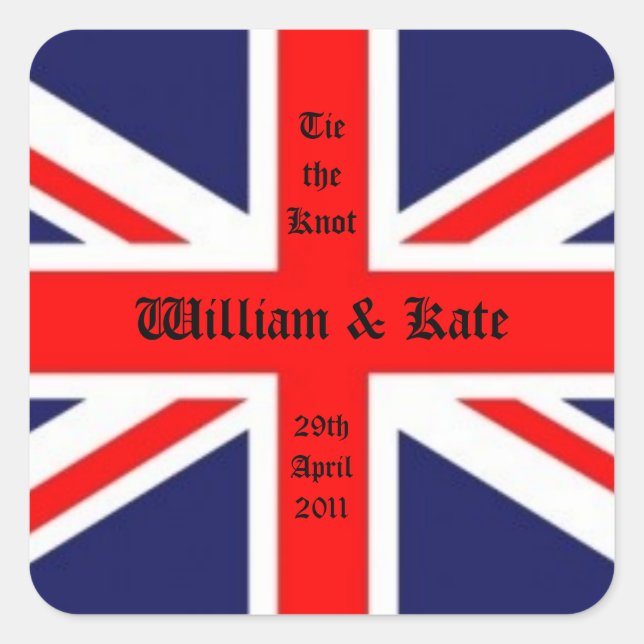 Sticker Carré William & Kate Mariage-Union Jack (Devant)