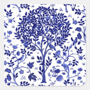 Sticker Carré William Morris Arbre de vie, bleu et blanc de Coba