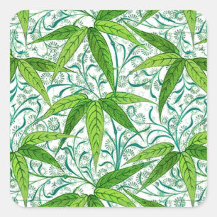 Sticker Carré William Morris Bamboo Imprimer, vert et blanc