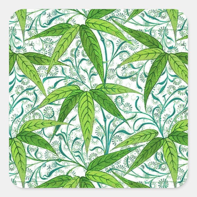 Sticker Carré William Morris Bamboo Imprimer, vert et blanc (Devant)