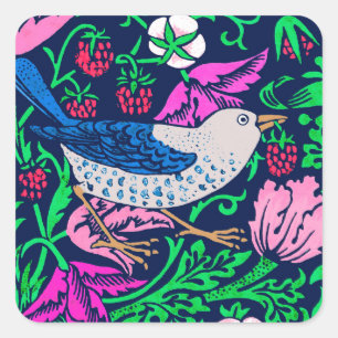 Sticker Carré William Morris Bird & Flower Tile, Navy & Fuchsia