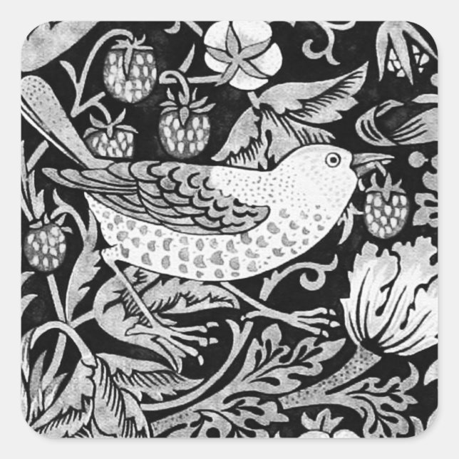 Sticker Carré William Morris Bird & Flower Tile, noir et blanc (Devant)