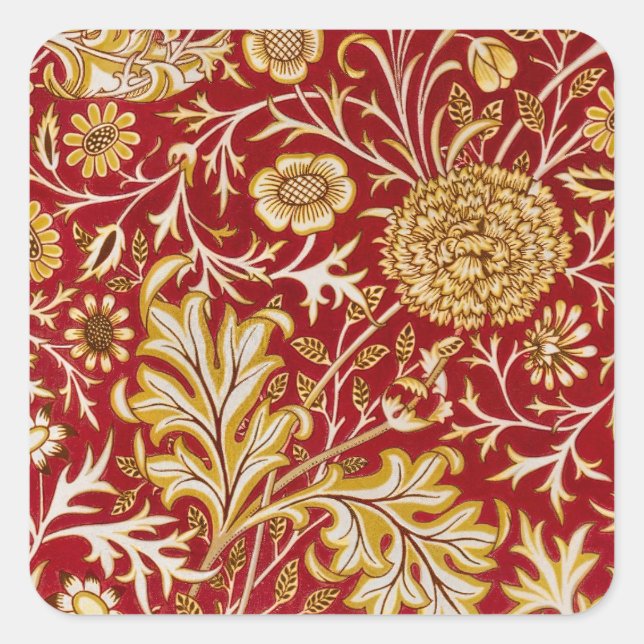Sticker Carré William Morris Cherwell Motif Floral Rouge (Devant)