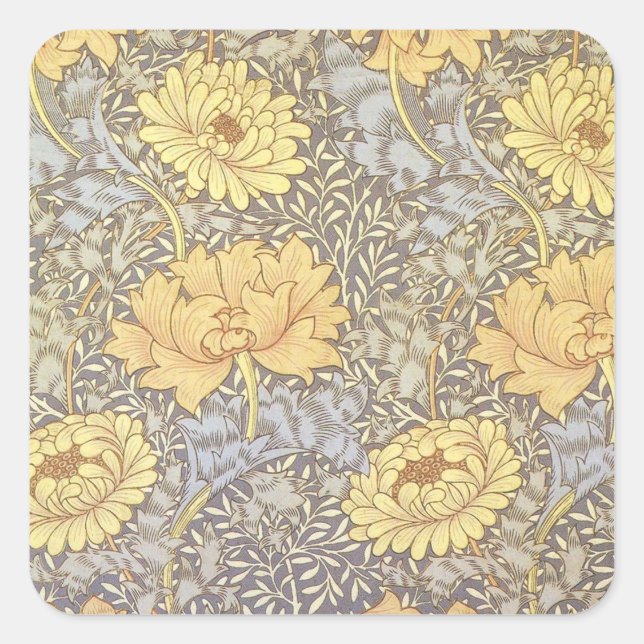 Sticker Carré William Morris Chrysanthemum Fleurs maman (Devant)