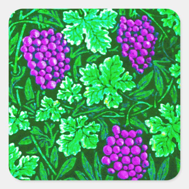 Sticker Carré William Morris Grapevine, violet et vert (Devant)
