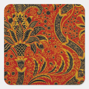 Sticker Carré William Morris India Rouge Floral Vintage Classiqu
