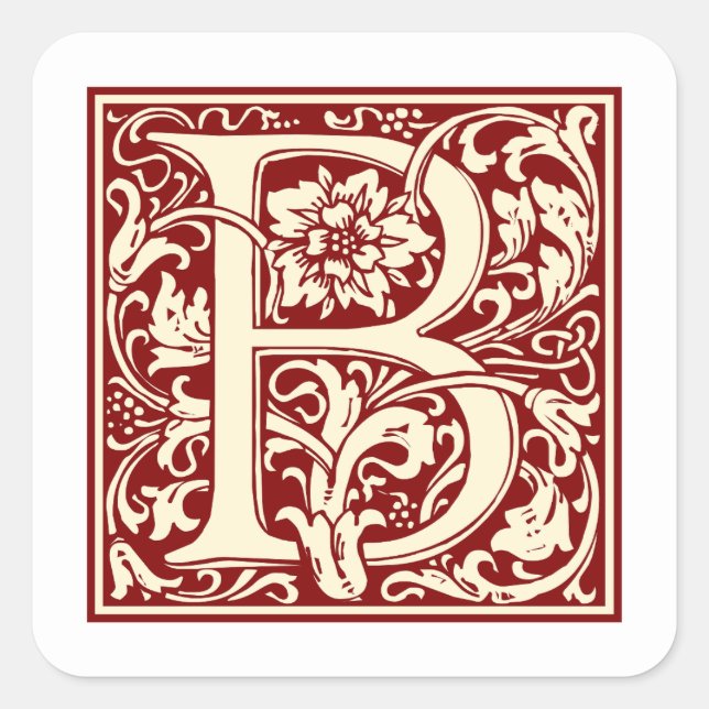 Sticker Carré William Morris Lettre B Monogramme Rouge initial (Devant)