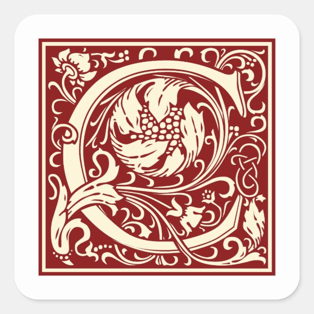 Sticker Carré William Morris Lettre C Monogramme Rouge initial (Devant)