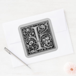 Sticker Carré William Morris Lettre capitale I Argent Mat