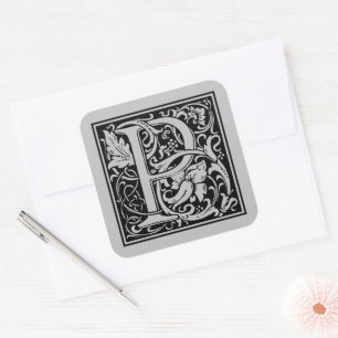 Sticker Carré William Morris Lettre Capitale P Mat Argent