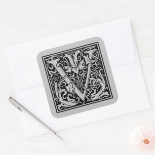 Sticker Carré William Morris Lettre Capitale V Argent Mat