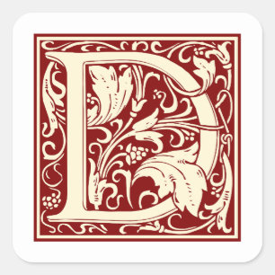 Sticker Carré William Morris Lettre D Monogramme Rouge initial
