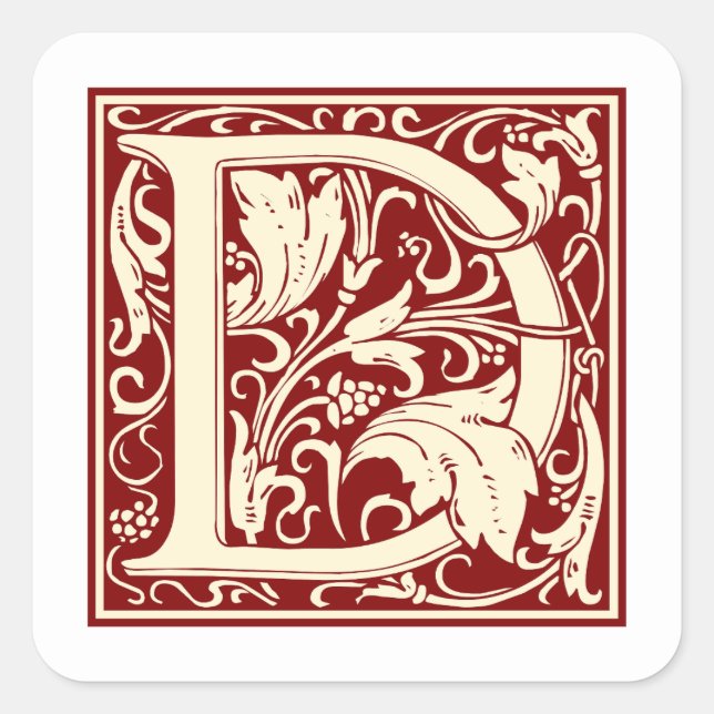 Sticker Carré William Morris Lettre D Monogramme Rouge initial (Devant)