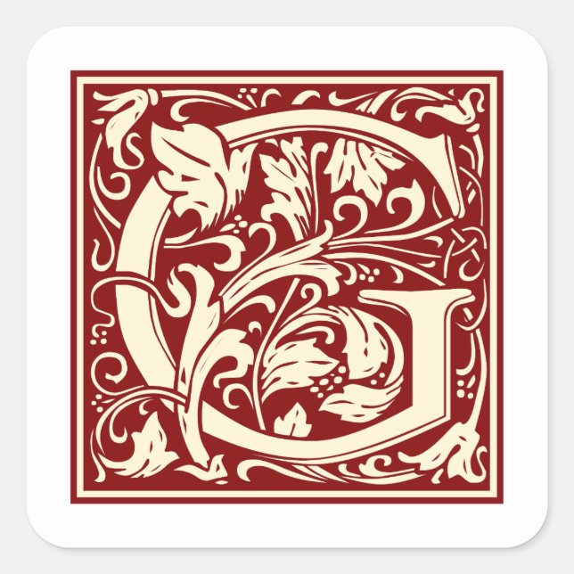 Sticker Carré William Morris Lettre G Monogramme rouge initial (Devant)