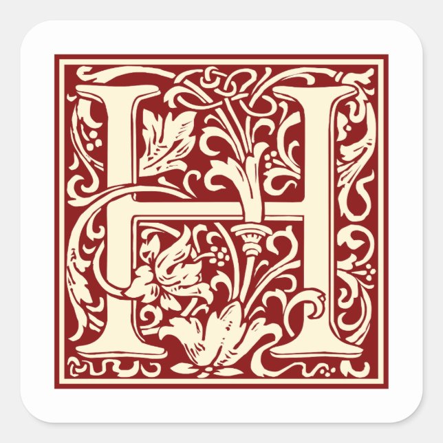 Sticker Carré William Morris Lettre H Monogramme Rouge initial (Devant)