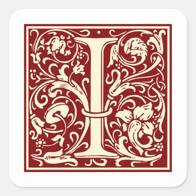 Sticker Carré William Morris Lettre I Monogramme Rouge initial (Devant)