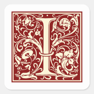 Sticker Carré William Morris Lettre I Monogramme Rouge initial