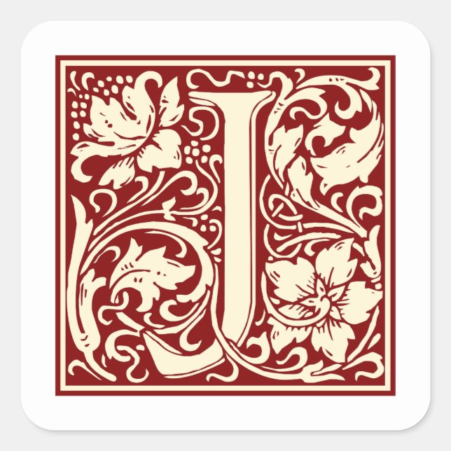 Sticker Carré William Morris Lettre J Monogramme Rouge initial (Devant)