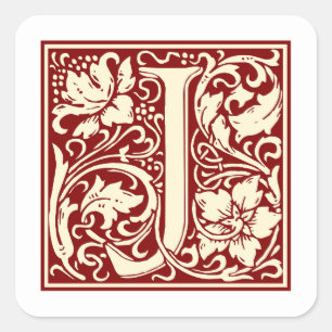 Sticker Carré William Morris Lettre J Monogramme Rouge initial