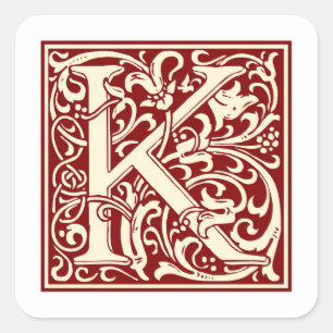 Sticker Carré William Morris Lettre K Monogramme Rouge initial