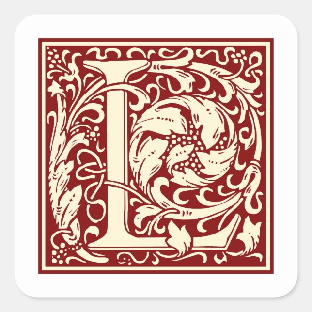 Sticker Carré William Morris Lettre L Monogramme Rouge initial (Devant)