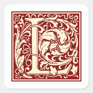 Sticker Carré William Morris Lettre L Monogramme Rouge initial