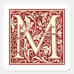Sticker Carré William Morris Lettre M Monogramme Rouge initial