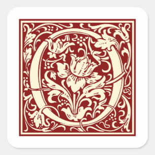 Sticker Carré William Morris Lettre O Monogramme Rouge initial