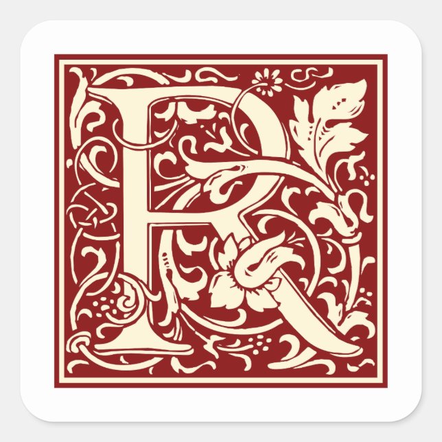 Sticker Carré William Morris Lettre R Monogramme rouge initial (Devant)
