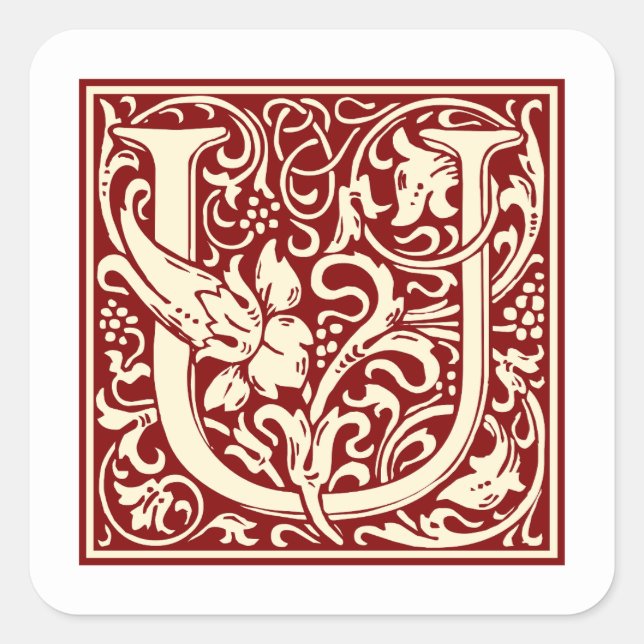 Sticker Carré William Morris Lettre U Monogramme rouge initial (Devant)