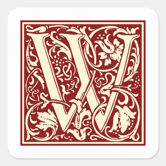 Sticker Carré William Morris Lettre W Monogramme Rouge initial (Devant)