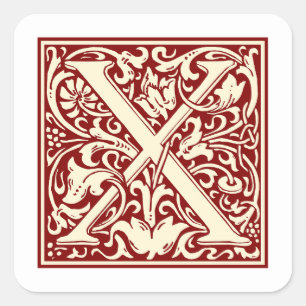 Sticker Carré William Morris Lettre X Monogramme Rouge initial