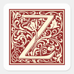 Sticker Carré William Morris Lettre Z Monogramme rouge initial
