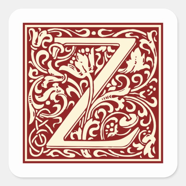 Sticker Carré William Morris Lettre Z Monogramme rouge initial (Devant)