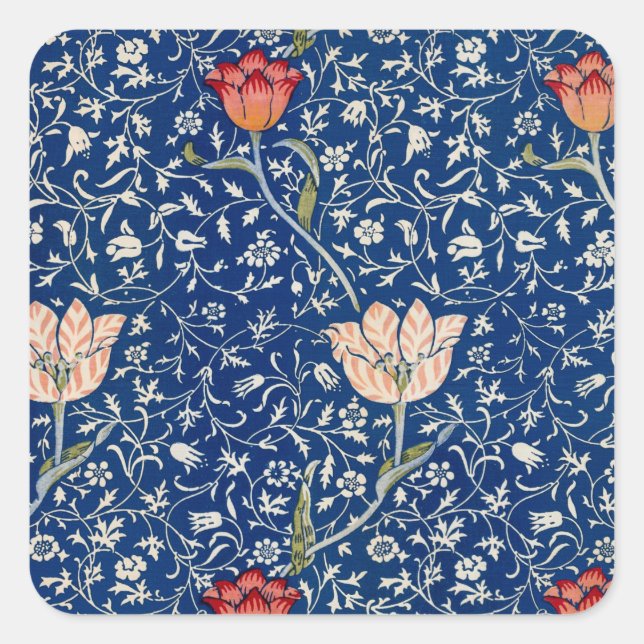 Sticker Carré William Morris Medway Floral bleu (Devant)