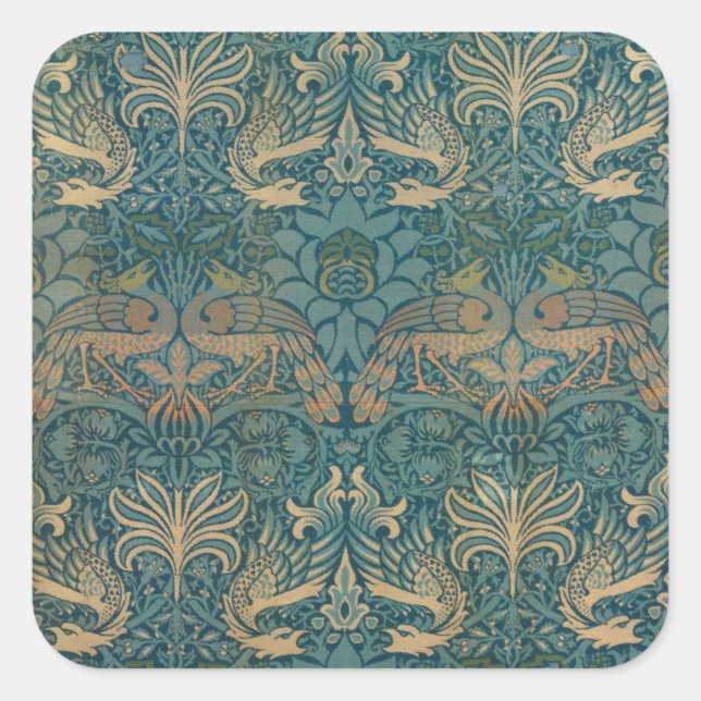 Sticker Carré William Morris Peacock and Dragon Textile Design (Devant)