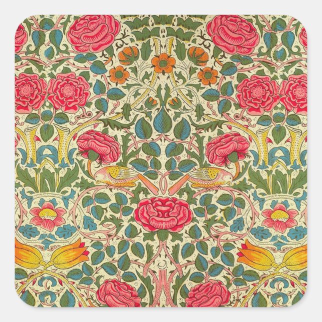 Sticker Carré William Morris Rose Floral Chintz rose (Devant)