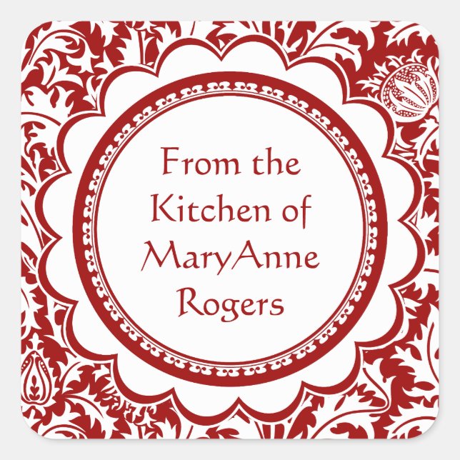 Sticker Carré William Morris rouge mettant en boîte des (Devant)