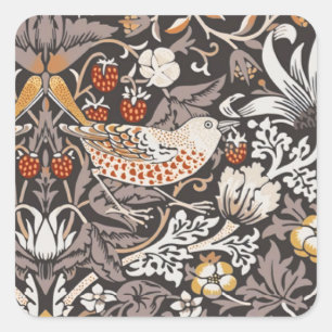 Sticker Carré William Morris Strawberry Thief Charbon Ocbre