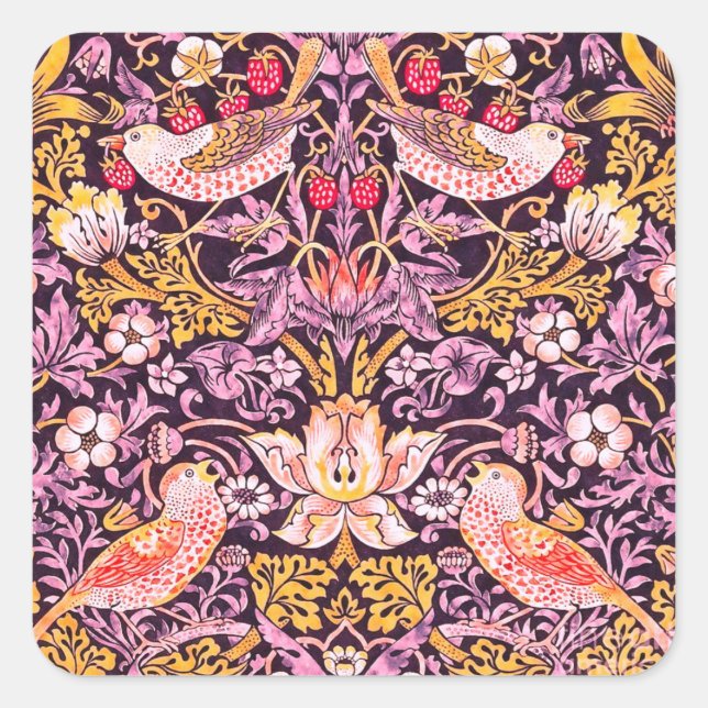 Sticker Carré William Morris Strawberry Thief Version violette (Devant)